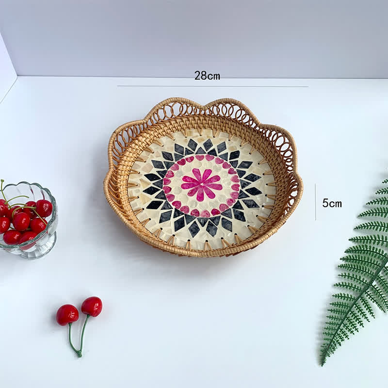 Rattan Colorful Shell Hollow Storage Basket - D - 11.02" W x 11.02" L x 1.97"H - image 7