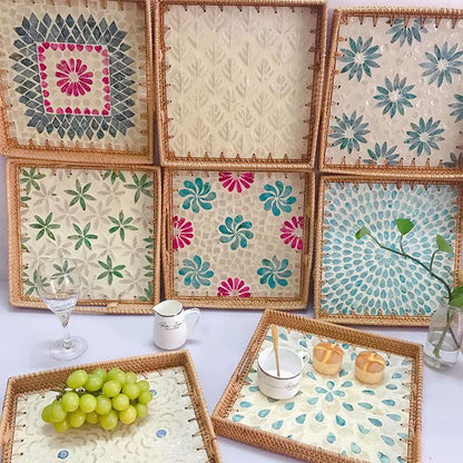 Square Rattan Shell Fruit Basket Dessert Tray - image 0