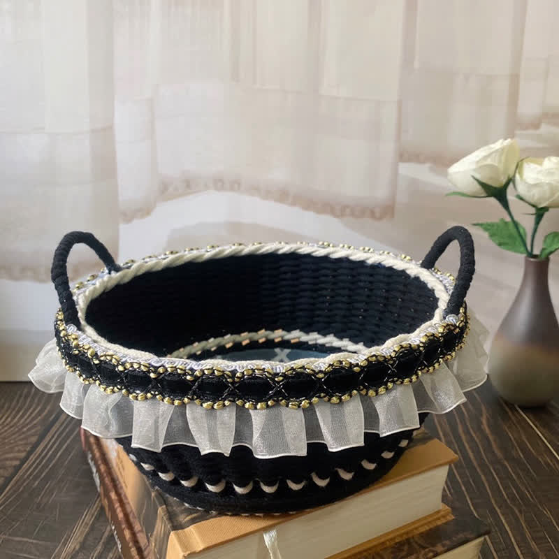 French Elegant Handwoven Storage Basket - Black - 1PC - 8.28"W x 8.28"L x 3.54"H - image 3