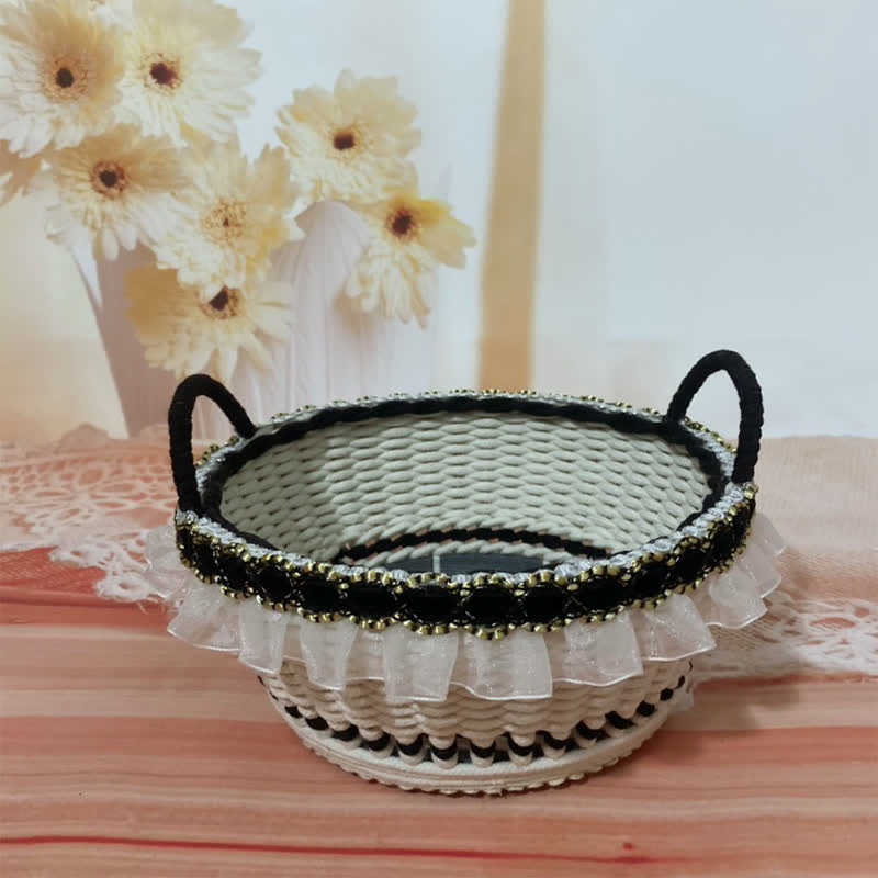 French Elegant Handwoven Storage Basket - White - 1PC - 8.28"W x 8.28"L x 3.54"H - image 6