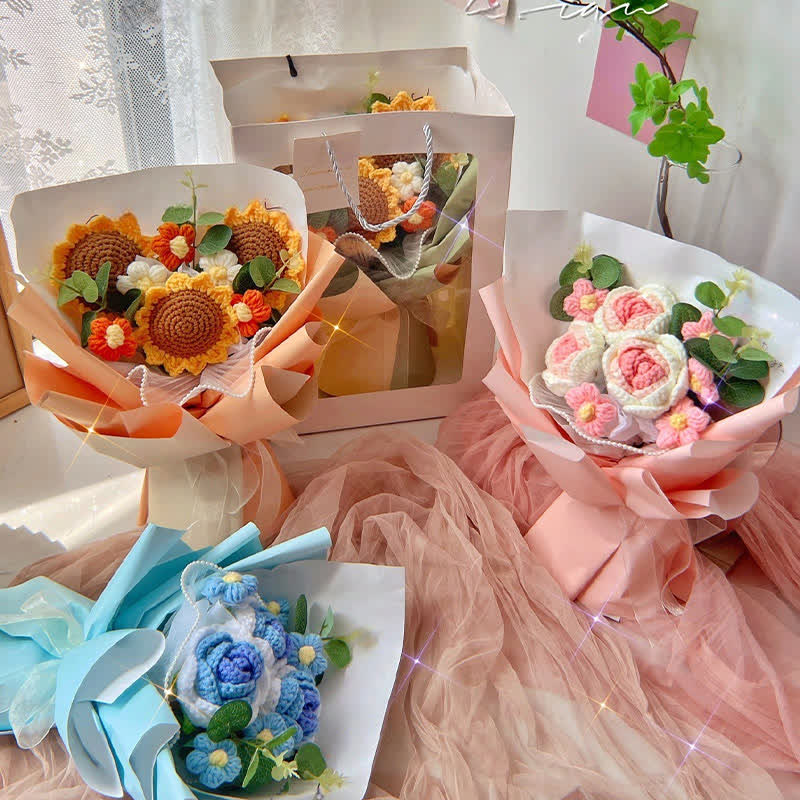 Creative Handmade Knitted Crochet Rose Bouquet - image 0