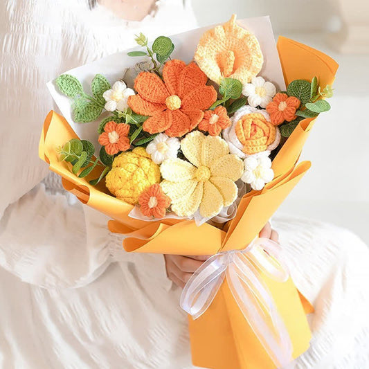 Handmade Knitted Crochet Cosmos Bipinnatus Bouquet - Yellow - 14.57"W x 9.84"L x 17.72"H - image 0