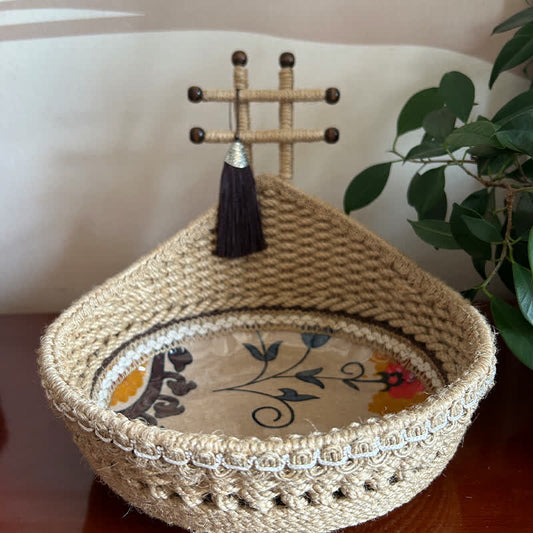 Handwoven Botanical Pattern Storage Basket - 8.28"W x 8.28"L x 3.54"H - image 0