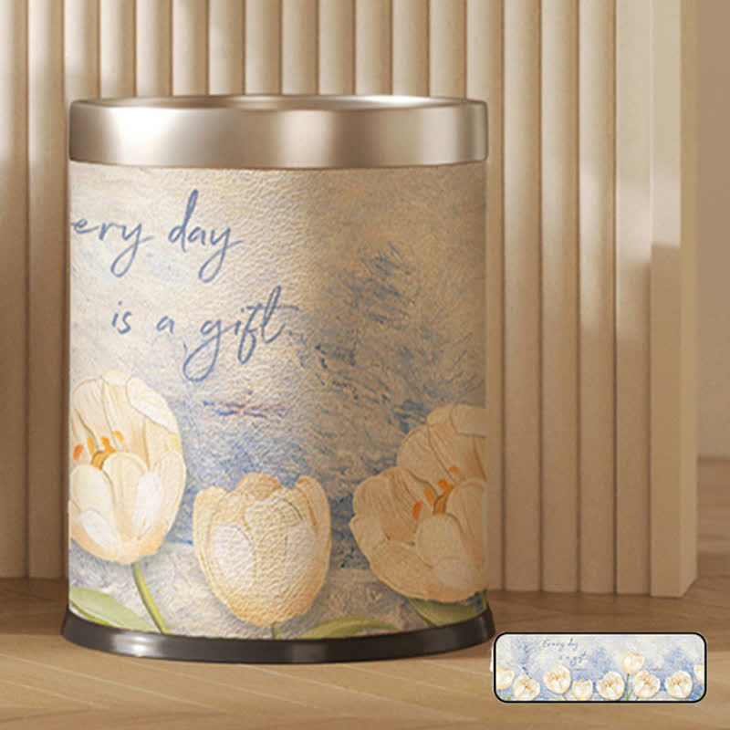 Double Layer Floral Leather Trash Bin - B - 9"W x 9"L x 10"H - image 7