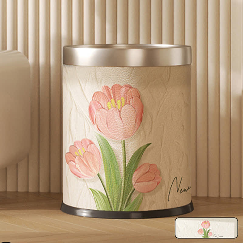 Double Layer Floral Leather Trash Bin - D - 9"W x 9"L x 10"H - image 9