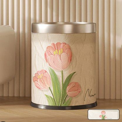 Double Layer Floral Leather Trash Bin - D - 9"W x 9"L x 10"H - image 9