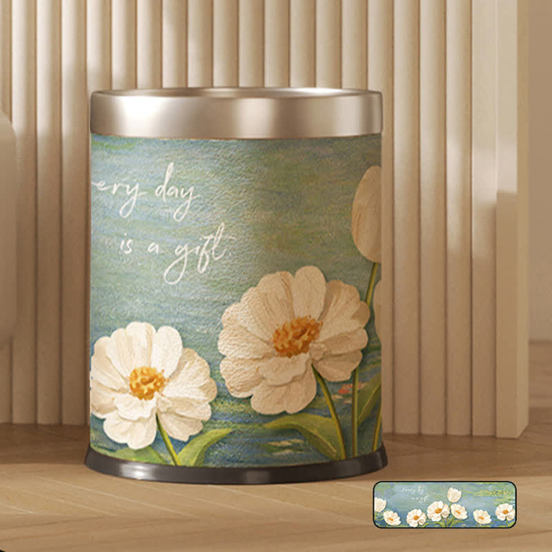 Double Layer Floral Leather Trash Bin - F - 9"W x 9"L x 10"H - image 11