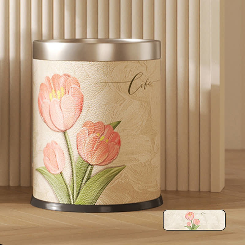 Double Layer Floral Leather Trash Bin - A - 9"W x 9"L x 10"H - image 4