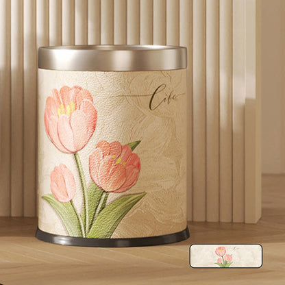 Double Layer Floral Leather Trash Bin - A - 9"W x 9"L x 10"H - image 4