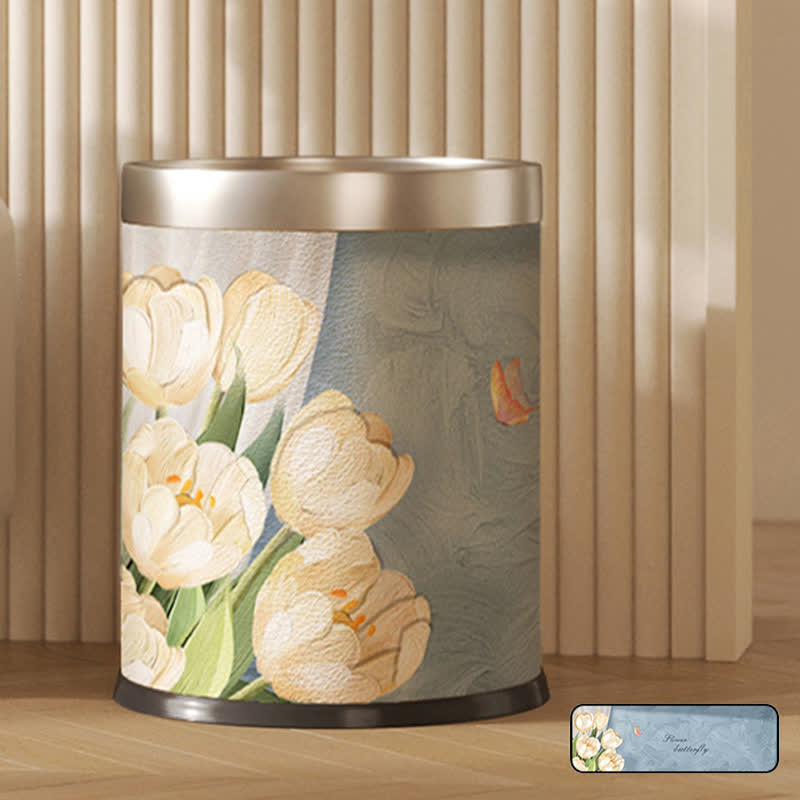 Double Layer Floral Leather Trash Bin - C - 9"W x 9"L x 10"H - image 8