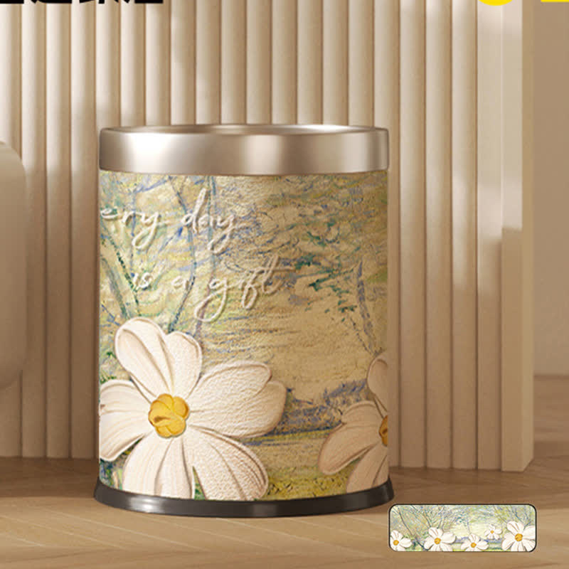 Double Layer Floral Leather Trash Bin - G - 9"W x 9"L x 10"H - image 12