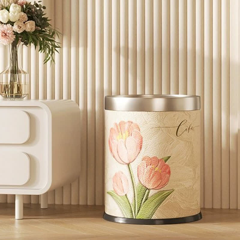 Double Layer Floral Leather Trash Bin - image 3