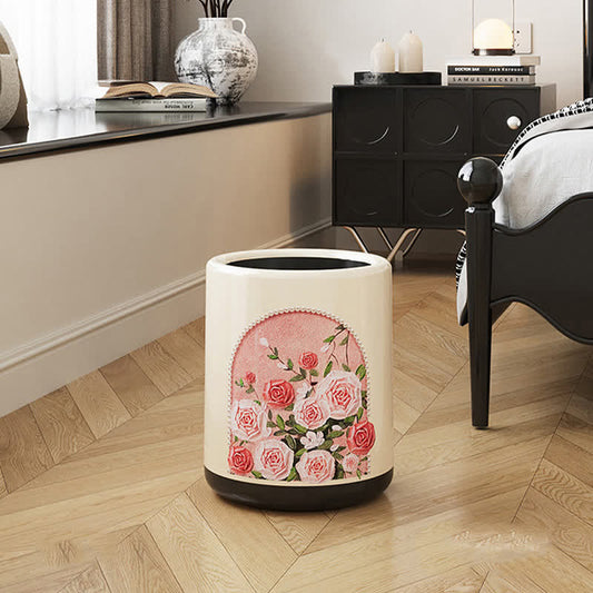 Elegant Rose Double Layer Durable Trash Can - White & Pink - 9"W x 9"L x 12"H - image 0