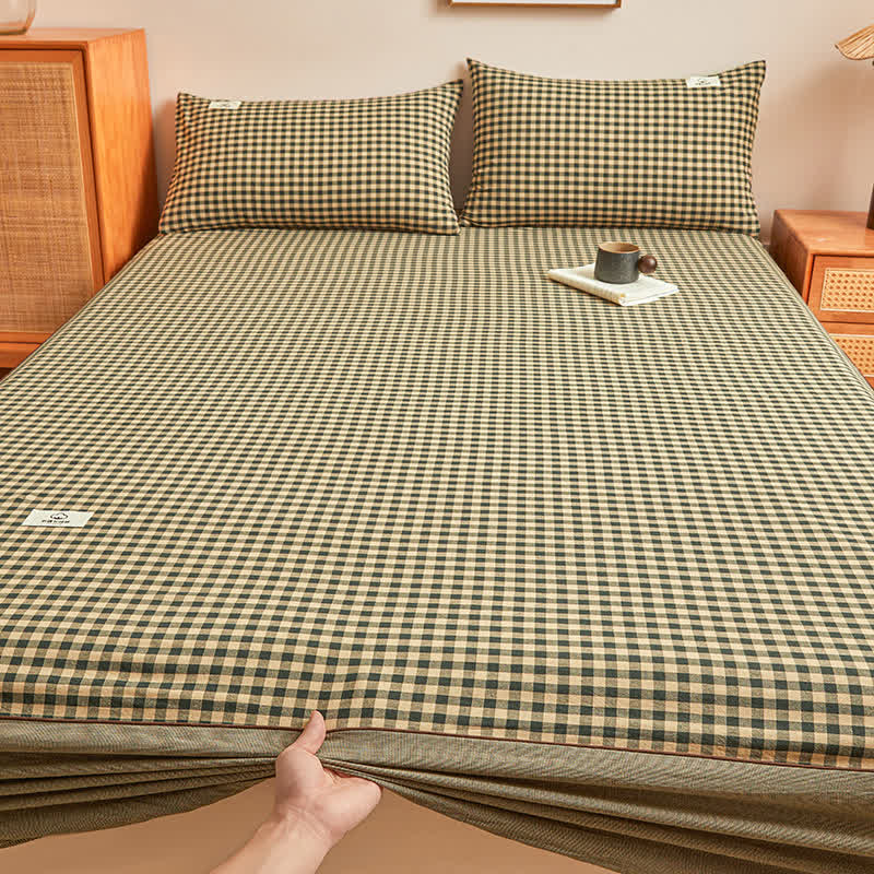 Pure Cotton Simple Plaid Soft Fitted Sheet - image 1