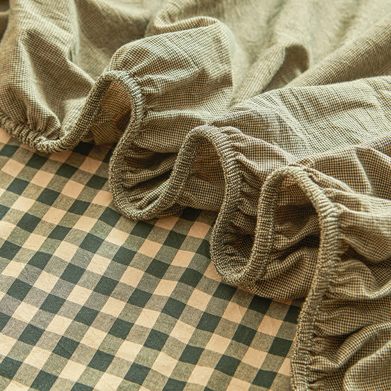 Pure Cotton Simple Plaid Soft Fitted Sheet - image 3