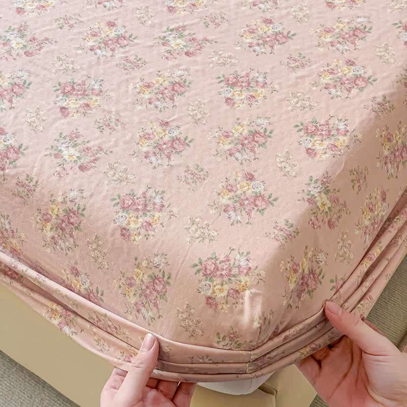 Anti-slip Cotton Gauze Floral Fitted Sheet - image 3