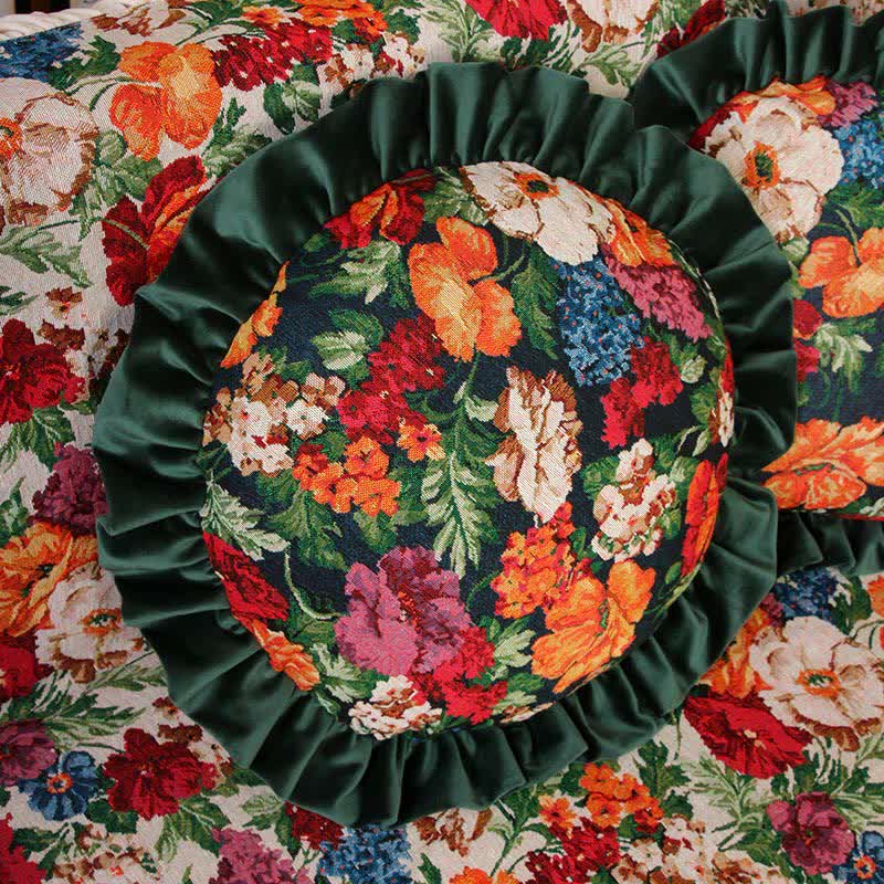 Retro Pastoral Style Floral Pillow Cushion - A - Round - 20" - image 4