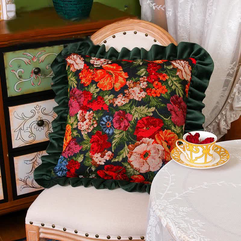 Retro Pastoral Style Floral Pillow Cushion - A - Square - 20" x 20" - image 1
