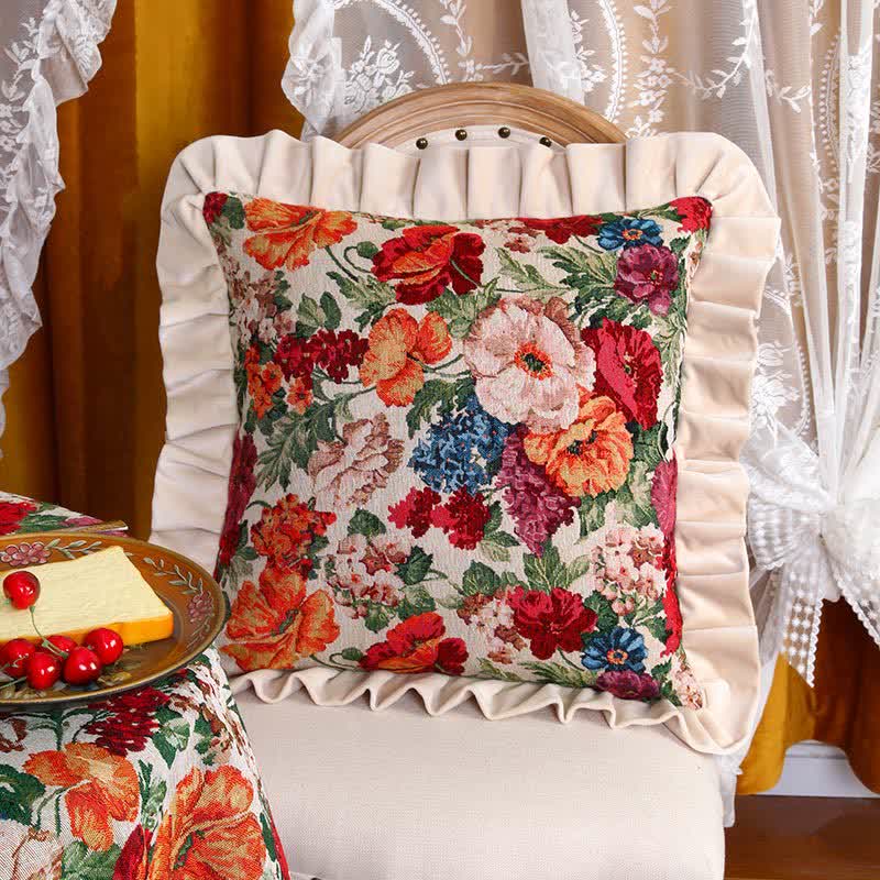 Retro Pastoral Style Floral Pillow Cushion - B - Square - 20" x 20" - image 6