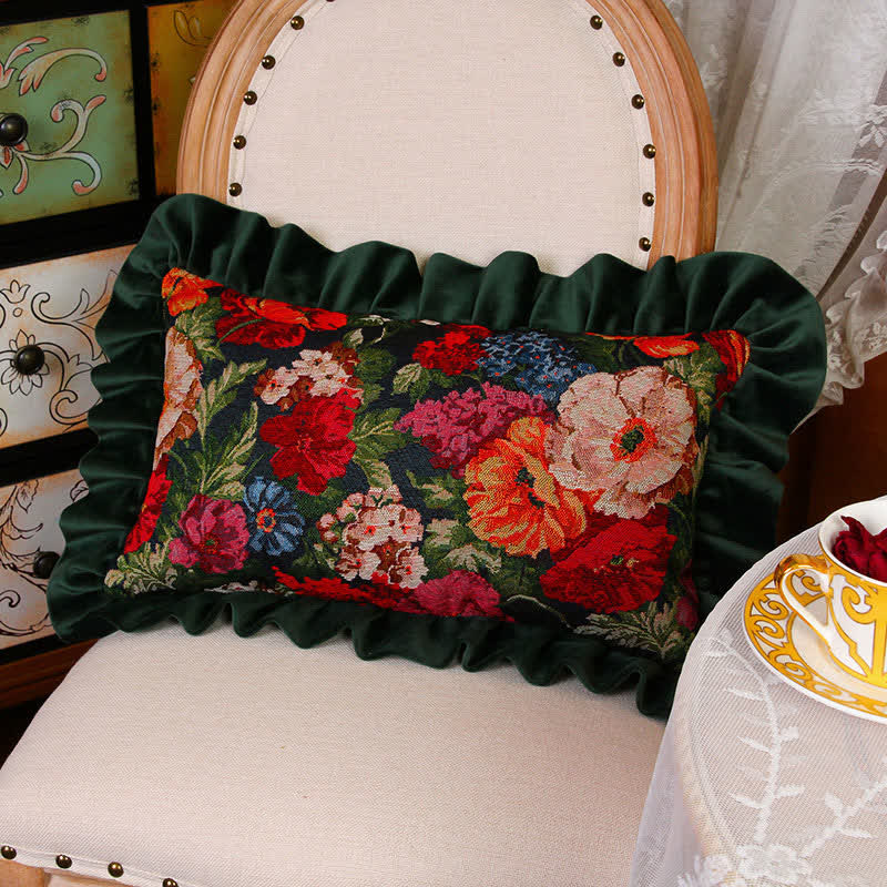 Retro Pastoral Style Floral Pillow Cushion - A - Rectangular - 12" x 20" - image 3