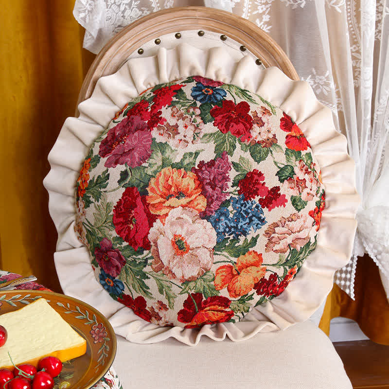 Retro Pastoral Style Floral Pillow Cushion - B - Round - 20" - image 8