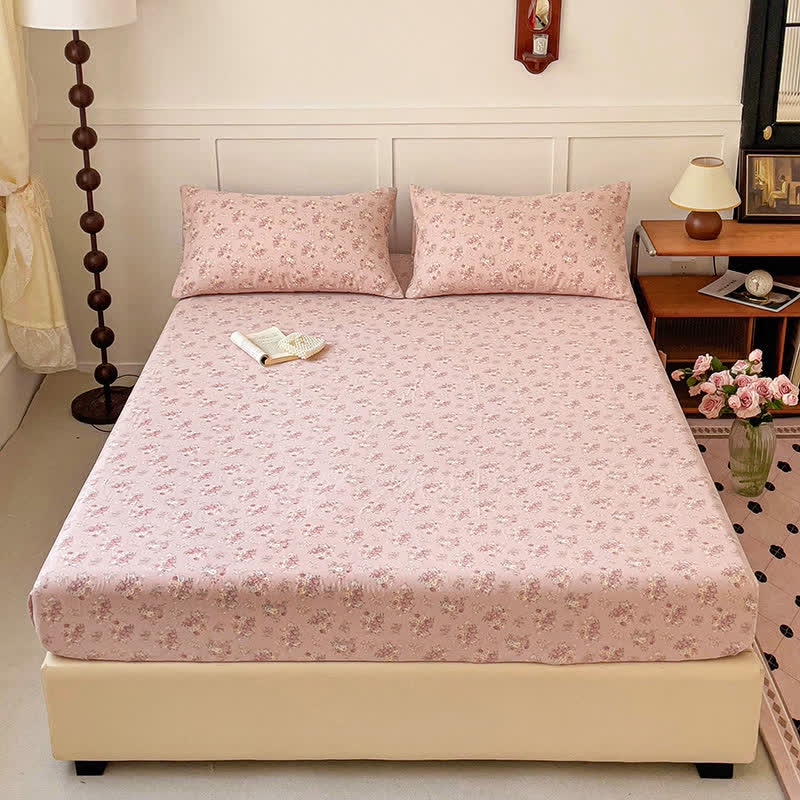 Anti-slip Cotton Gauze Floral Fitted Sheet - image 1