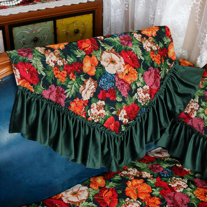 Vintage Art Floral Non-slip Ruffle Sofa Cover - A - Backrest Cover - 29" x 29" - image 2