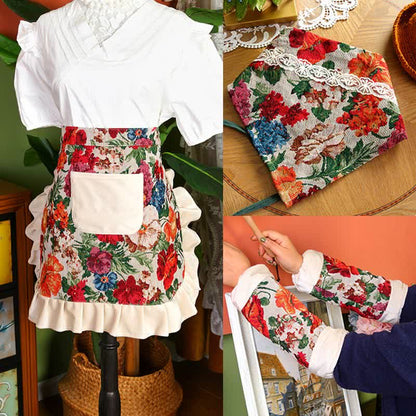 Retro Floral Waterproof Apron Set - Apron - B - Set(3PCS) - image 3