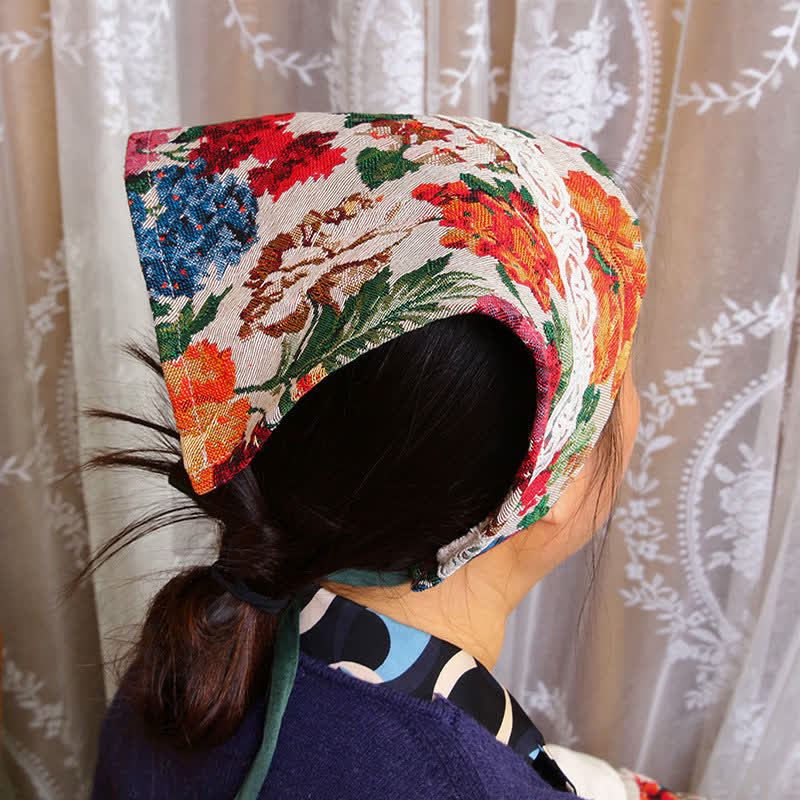 Retro Floral Waterproof Apron Set - Kerchief - B - 1PC - image 5