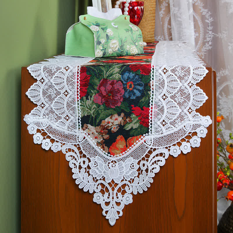 Vintage Floral Lace Patchwork Table Runner - A - 16" x 102" - image 1
