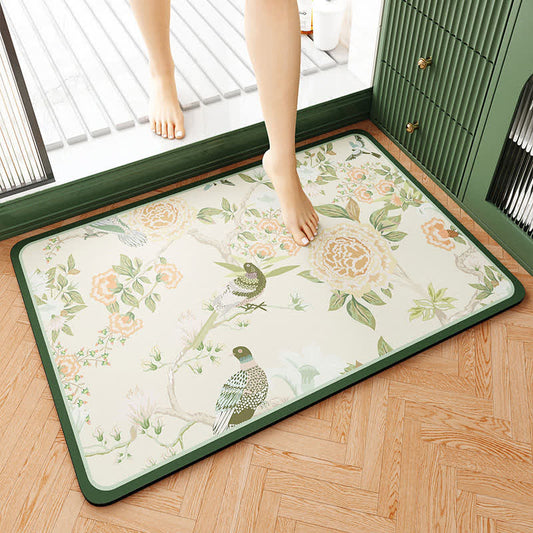 Elegant Floral Diatom Mud Bathroom Floor Mat - A - 1PC - 23" x 35" - image 0