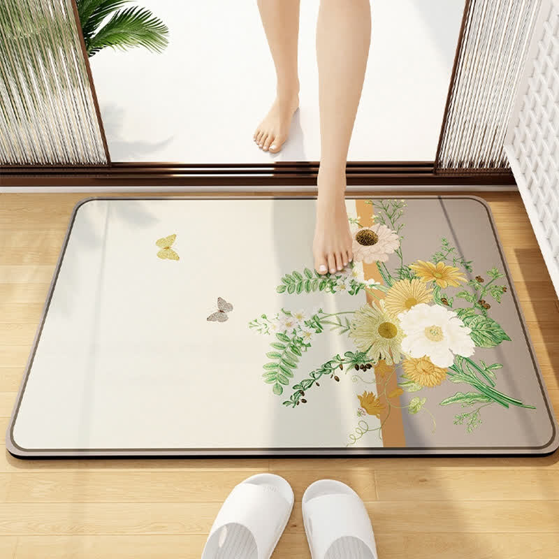 Elegant Floral Diatom Mud Bathroom Floor Mat - E - 1PC - 23" x 35" - image 6