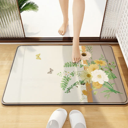 Elegant Floral Diatom Mud Bathroom Floor Mat - E - 1PC - 23" x 35" - image 6