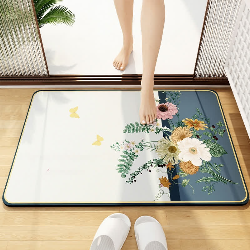 Elegant Floral Diatom Mud Bathroom Floor Mat - D - 1PC - 23" x 35" - image 5