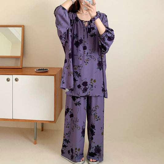 Plus Size Vintage Rose Nightwear Set - Purple - 4XL - image 0