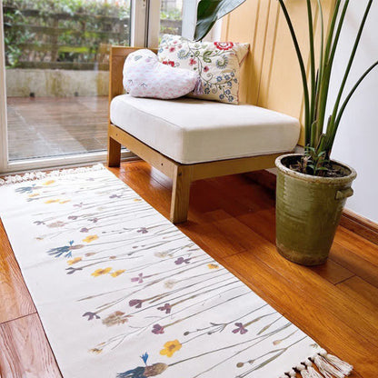 Plant Branch Pattern Tassel Cotton Linen Floor Mat - image 1