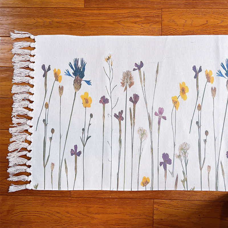 Plant Branch Pattern Tassel Cotton Linen Floor Mat - image 3