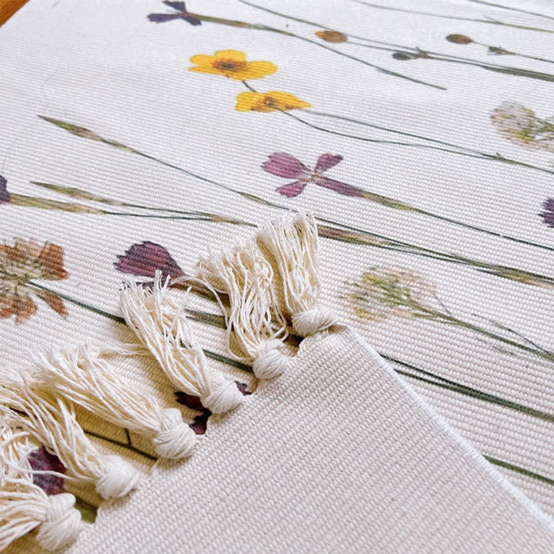 Plant Branch Pattern Tassel Cotton Linen Floor Mat - image 4