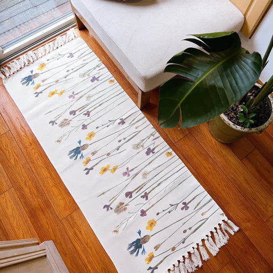 Plant Branch Pattern Tassel Cotton Linen Floor Mat - A - 1PC - 23" x 71" + 8" - image 0