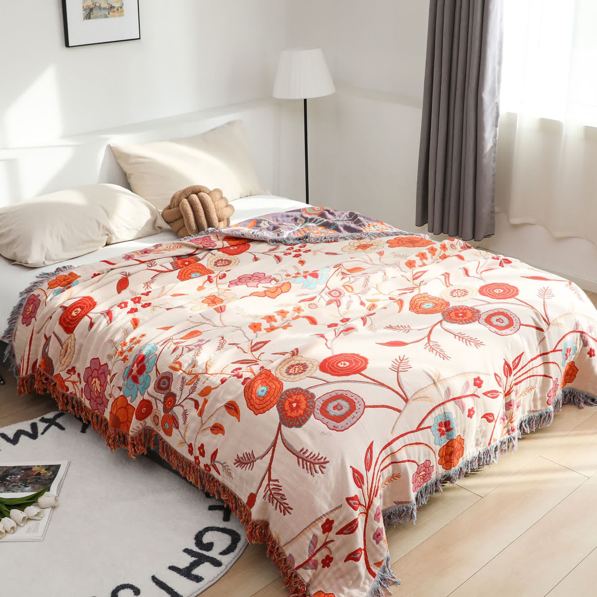 Vintage Floral Comfy Cotton Gauze Reversible Blanket - image 2