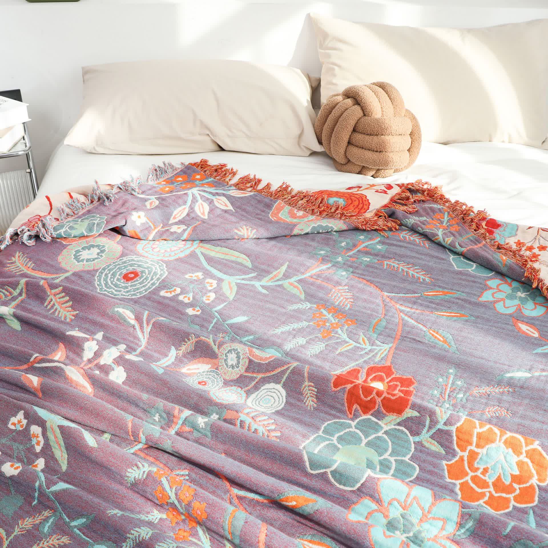 Vintage Floral Comfy Cotton Gauze Reversible Blanket - image 5