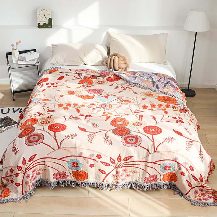 Vintage Floral Comfy Cotton Gauze Reversible Blanket - image 3