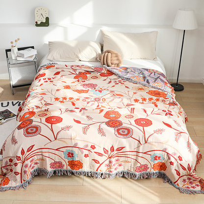 Vintage Floral Comfy Cotton Gauze Reversible Blanket - image 3