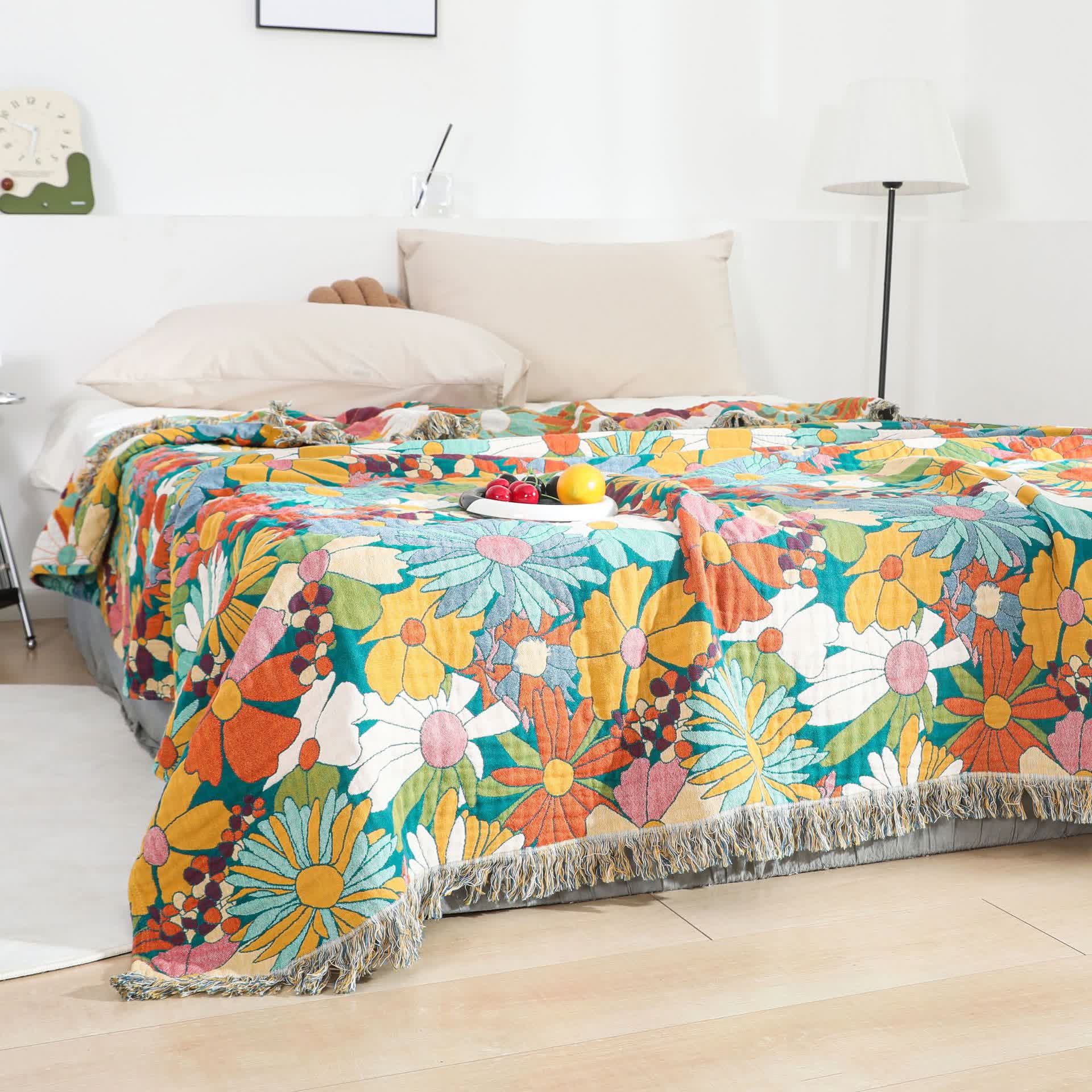 Bright Color Cotton Gauze Reversible Tassel Quilt - Queen - image 0