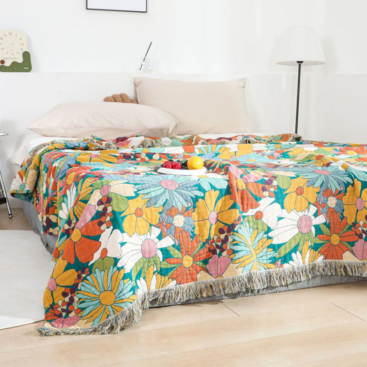 Bright Color Cotton Gauze Reversible Tassel Quilt - Queen - image 0