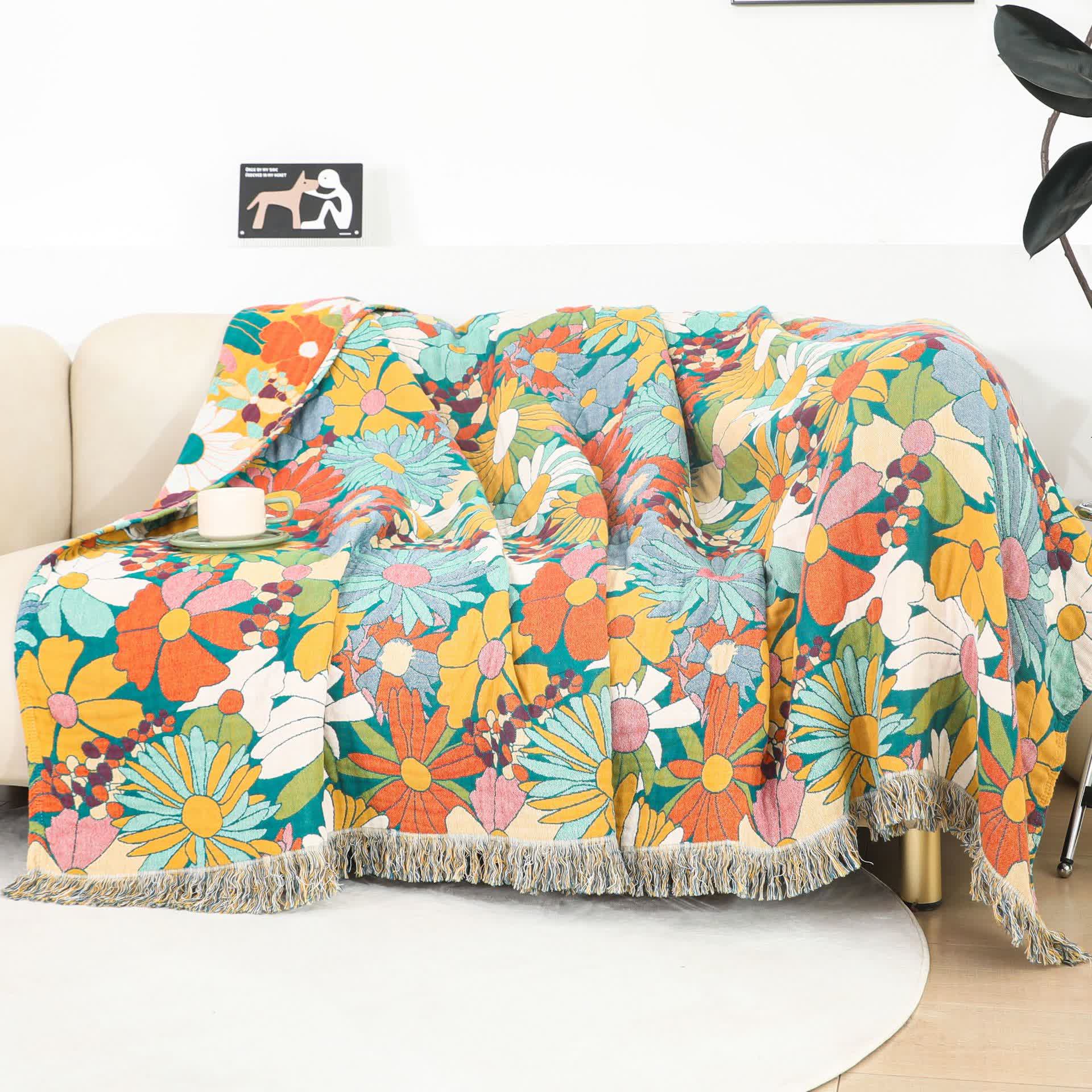 Bright Color Cotton Gauze Reversible Tassel Quilt - image 2