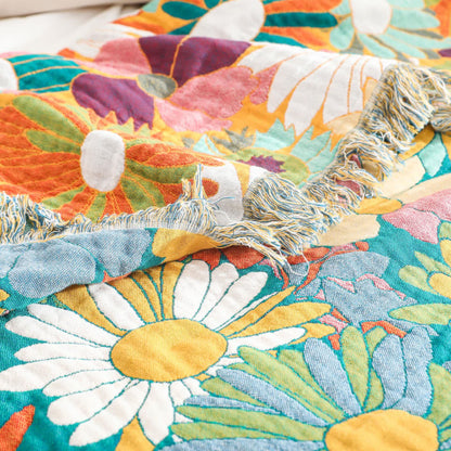 Bright Color Cotton Gauze Reversible Tassel Quilt - image 4