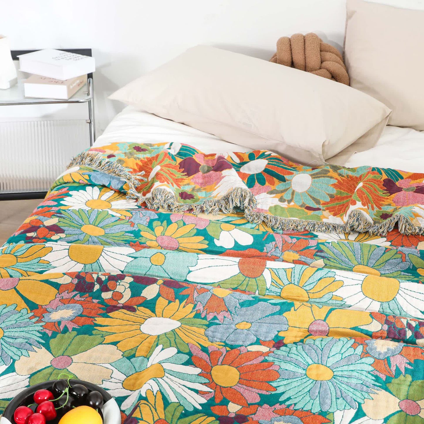 Bright Color Cotton Gauze Reversible Tassel Quilt - image 1