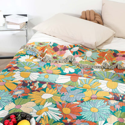 Bright Color Cotton Gauze Reversible Tassel Quilt - image 1