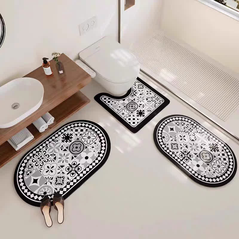 Elegant Floral Diatom Mud Absorbent Anti-slip Bath Mat - Set - C - 19" x 21"+19" x 31"+23" x 35"  - image 3